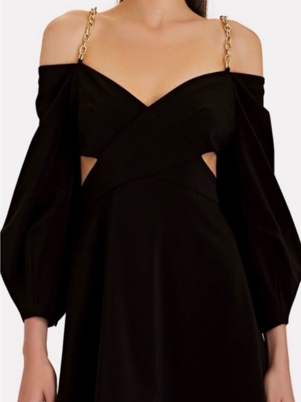 Jonathan Simkhai Black Off-Shoulder Dress with Gold Chain Straps